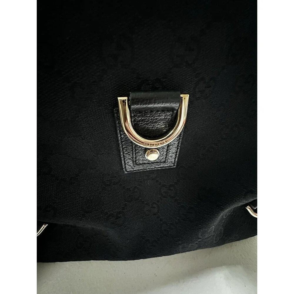 Gucci Vintage Abbey Hobo Bag Black GG Canvas Leather Trim D-Ring